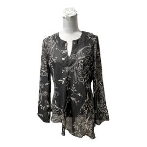Fred David, sheer floral long sleeve women's blouse. L